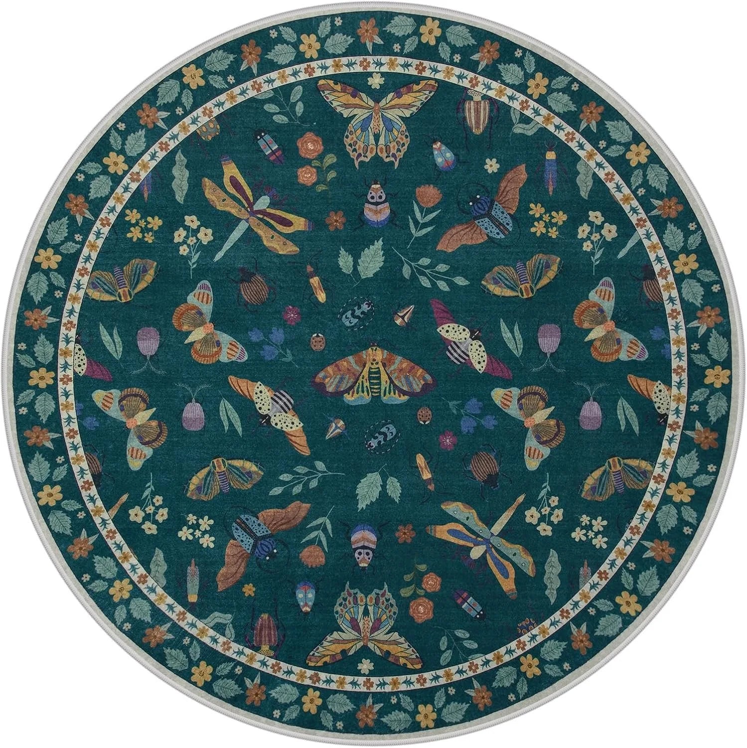 Round Living Room Carpet Green Insect Floral Carpets Home Decoration Rug for Bedroom Bedside Floor Mat Christmas Gifts 거실 카펫